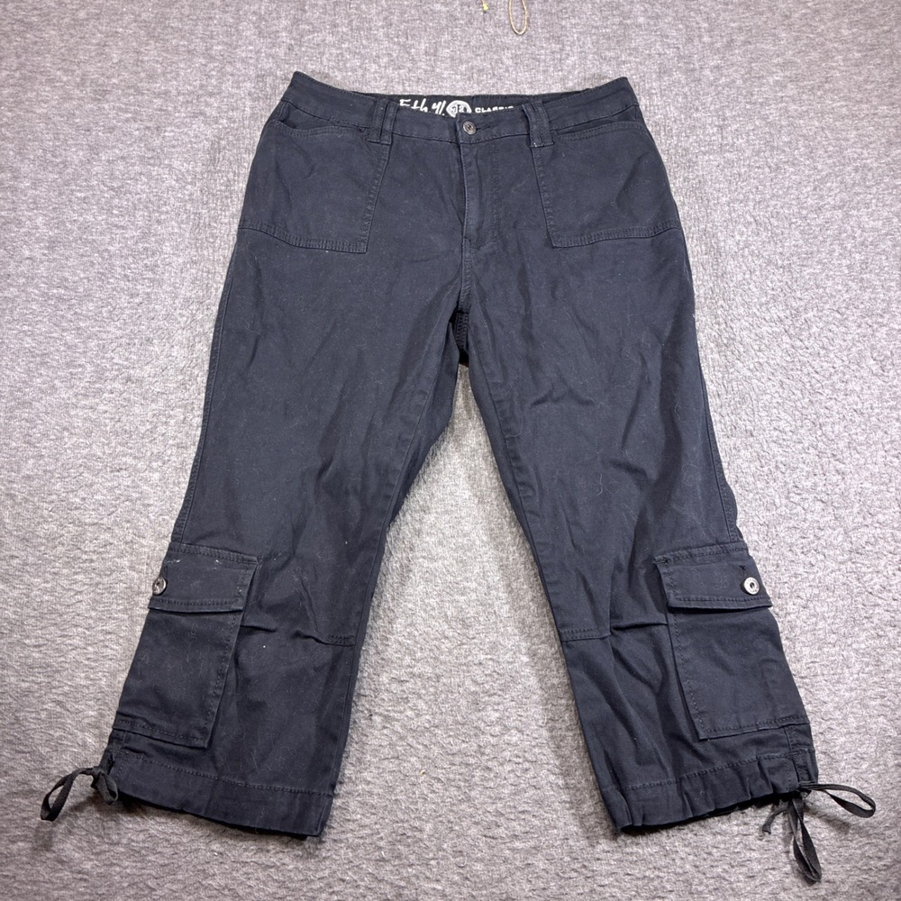 Ethyl Cargo Capris Womens 12 Black Cotton Blend Drawstring Hem Gorpcore